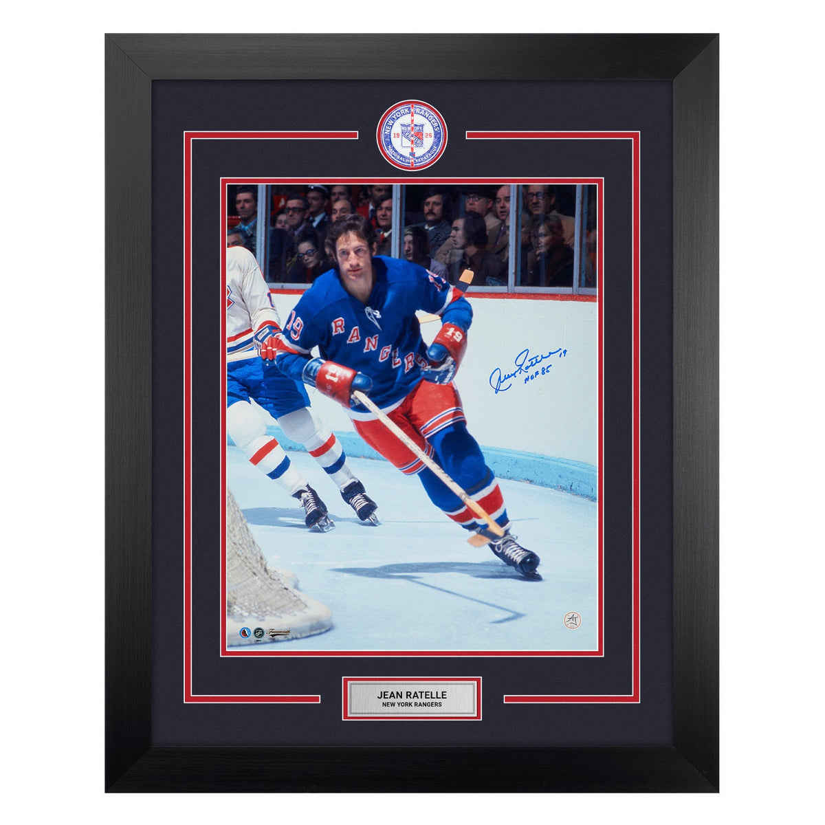 Jean Ratelle Signed New York Rangers Centre Ice Logo 26x32 Frame product image 1, provided for visual reference and product