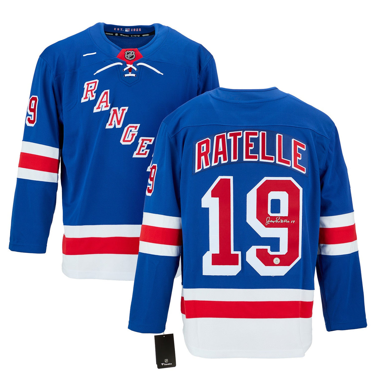 Jean Ratelle Autographed New York Rangers Fanatics Breakaway Jersey product image 3, provided for visual reference and