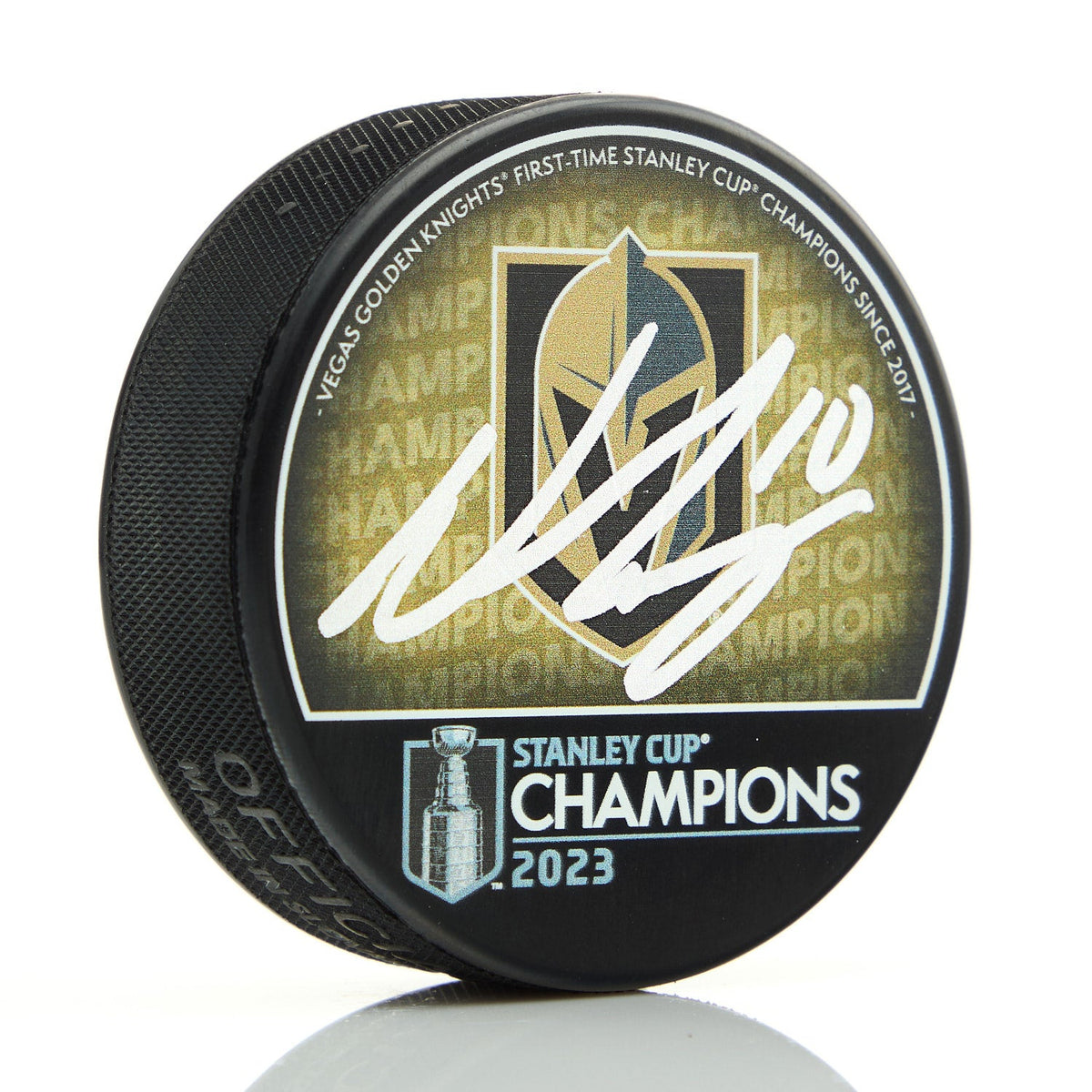 Nic Roy Autographed Vegas Golden Knights 2023 Stanley Cup Puck product image 1, provided for visual reference and product