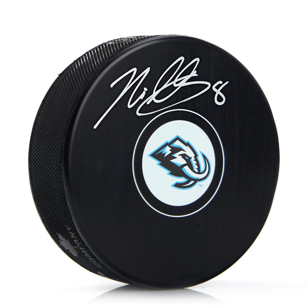 Nick Schmaltz Autographed Utah Mammoth Hockey Puck product image 1, provided for visual reference and product detail review