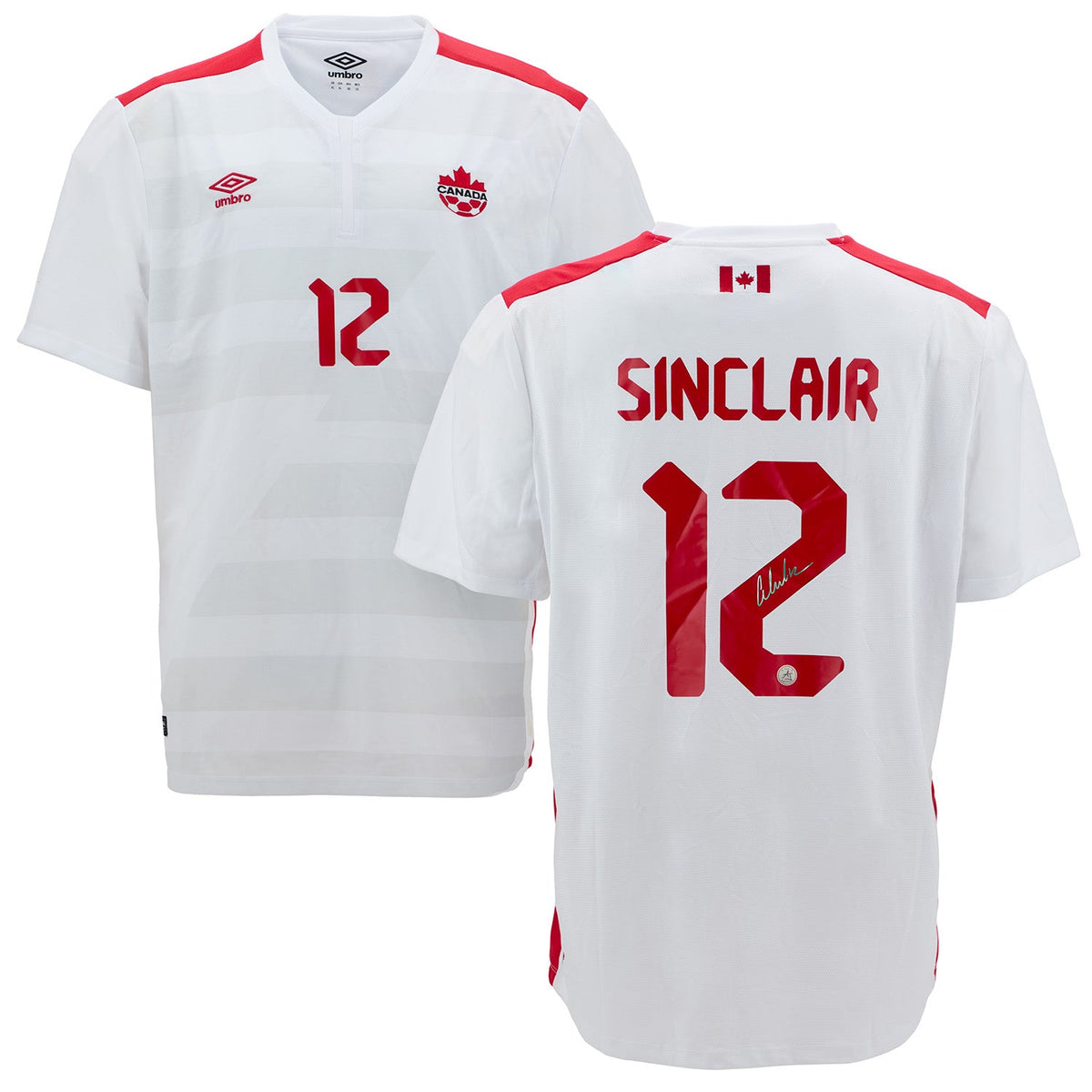 Christine Sinclair Signed Team Canada White Umbro Replica Soccer Jersey product image 3, provided for visual reference and