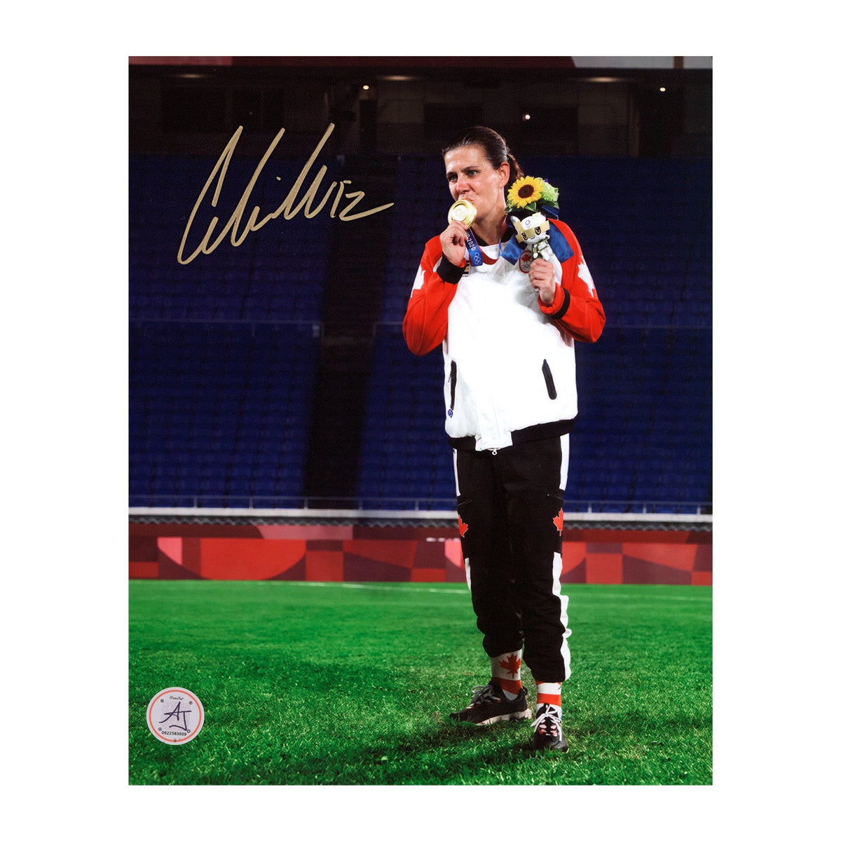 Christine Sinclair Signed Team Canada 2020 Olympic Soccer Gold Medal 8x10 Photo product image 1, provided for visual