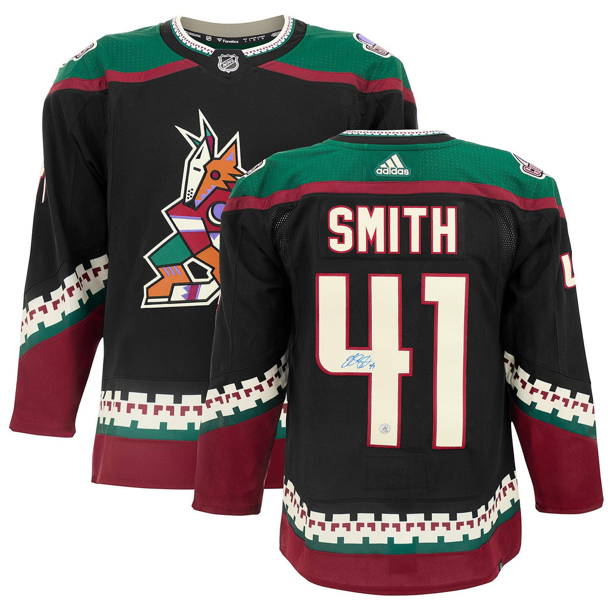 Mike Smith Autographed Arizona Coyotes Black Kachina adidas Jersey product image 3, provided for visual reference and