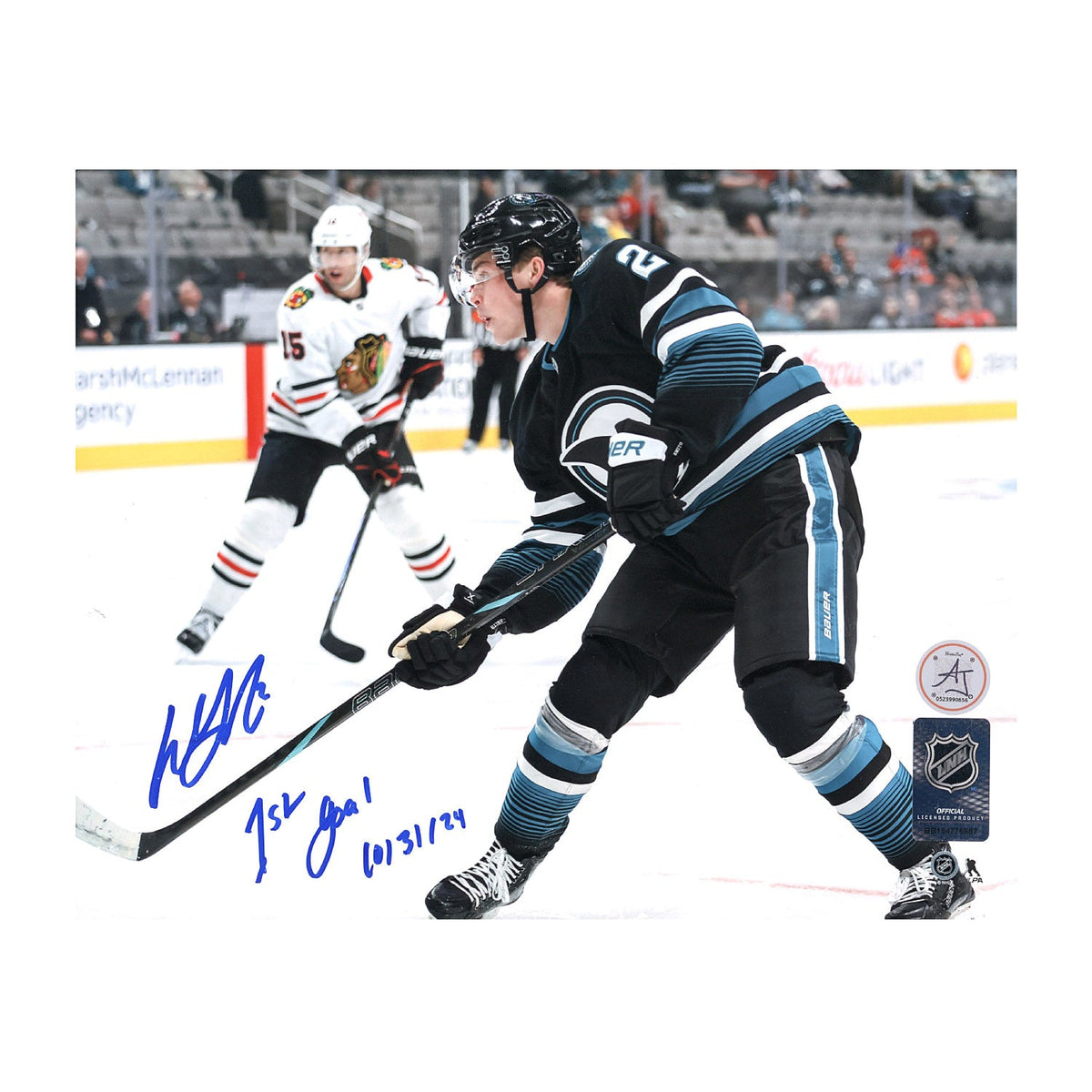 Will Smith Signed & Dated San Jose Sharks 1st NHL Goal 8x10 Photo product image 1, provided for visual reference and product