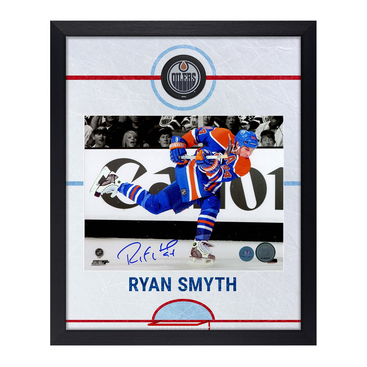 Ryan Smyth Signed Edmonton Oilers Graphic Rink 19x23 Frame /94 product image 1, provided for visual reference and product