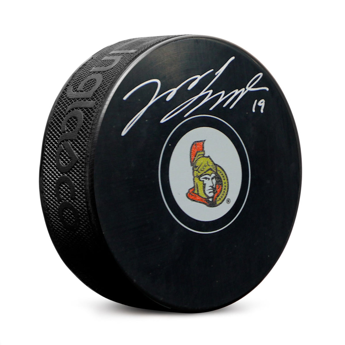 Jason Spezza Autographed Ottawa Senators Graphic Logo Puck product image 1, provided for visual reference and product detail
