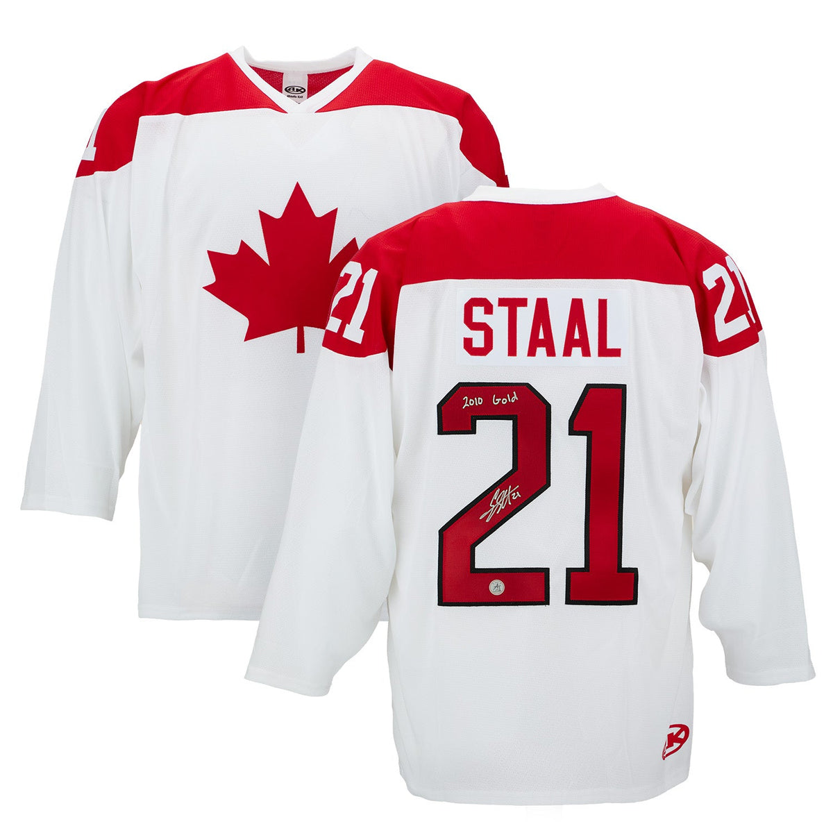 Eric Staal Signed Team Canada Custom Hockey Nation Jersey with 2010 Gold Note product image 3, provided for visual reference