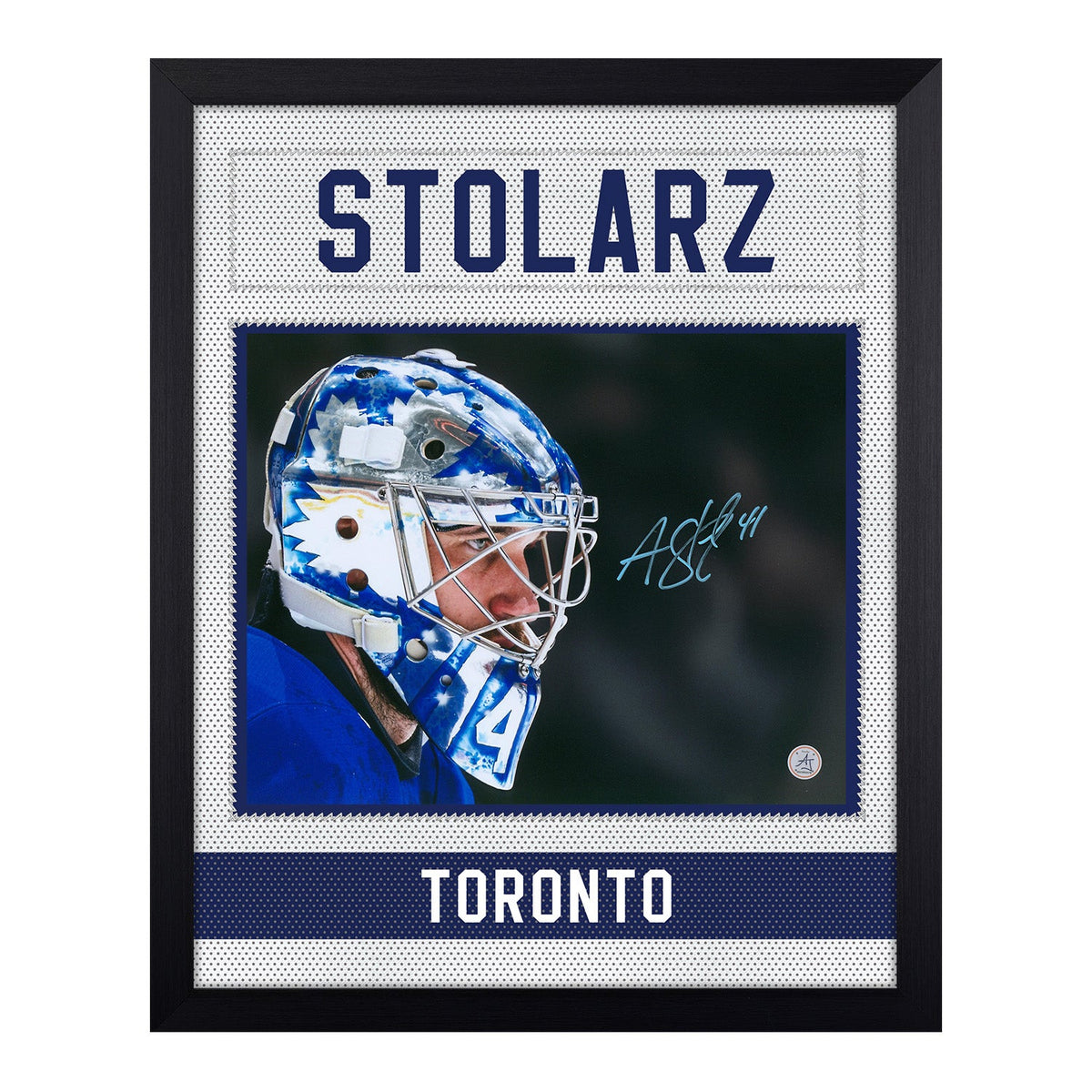 Anthony Stolarz Signed Toronto Maple Leafs Uniform Graphic 19x23 Frame product image 1, provided for visual reference and