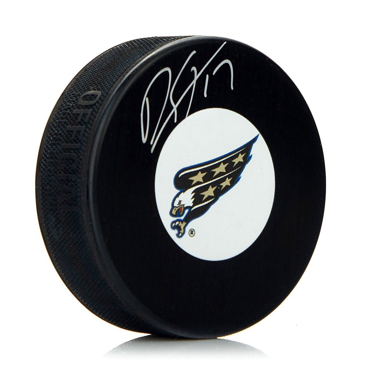Dylan Strome Signed Washington Capitals Eagle Logo Puck product image 1, provided for visual reference and product detail