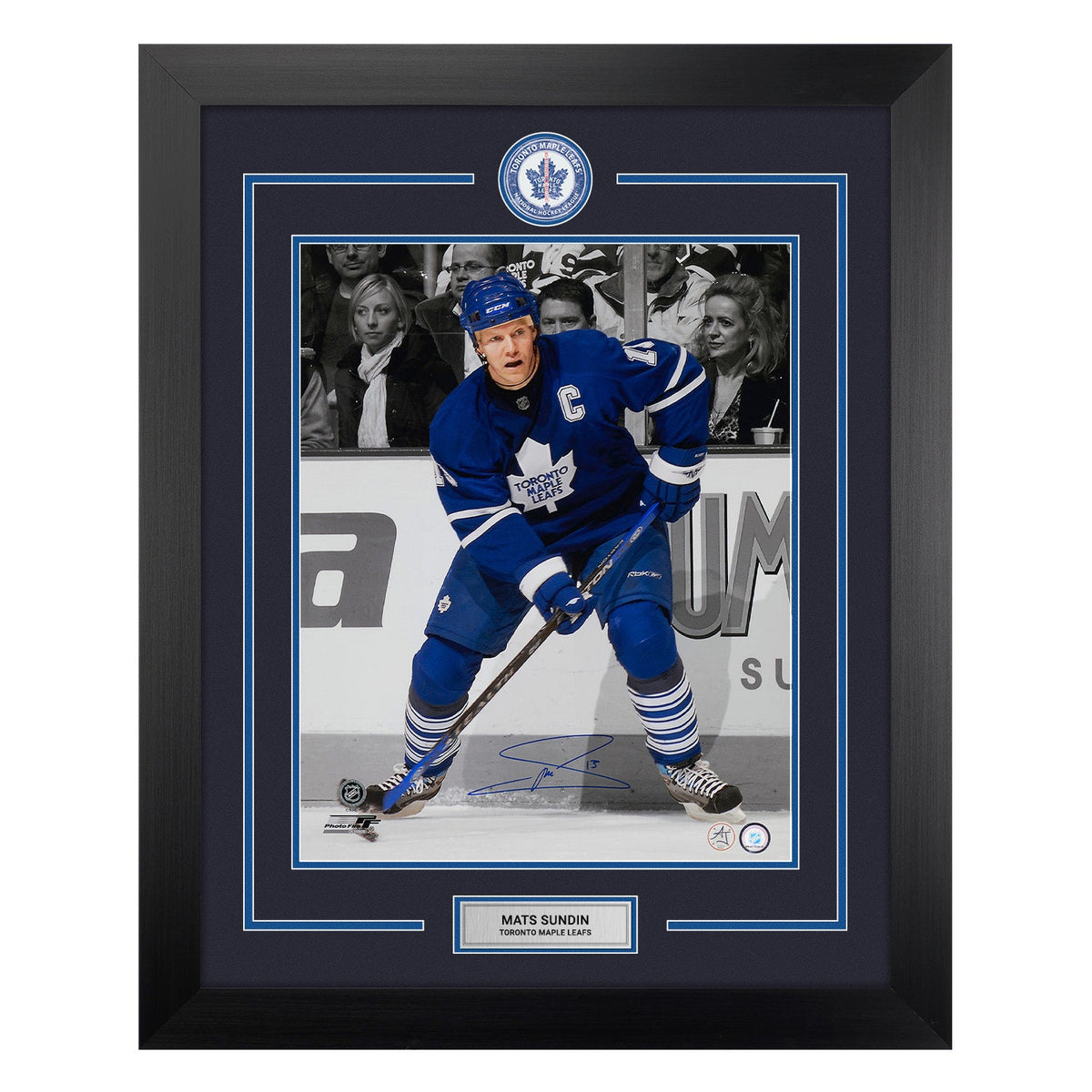 Mats Sundin Signed Toronto Maple Leafs Centre Ice Logo 26x32 Frame product image 1, provided for visual reference and