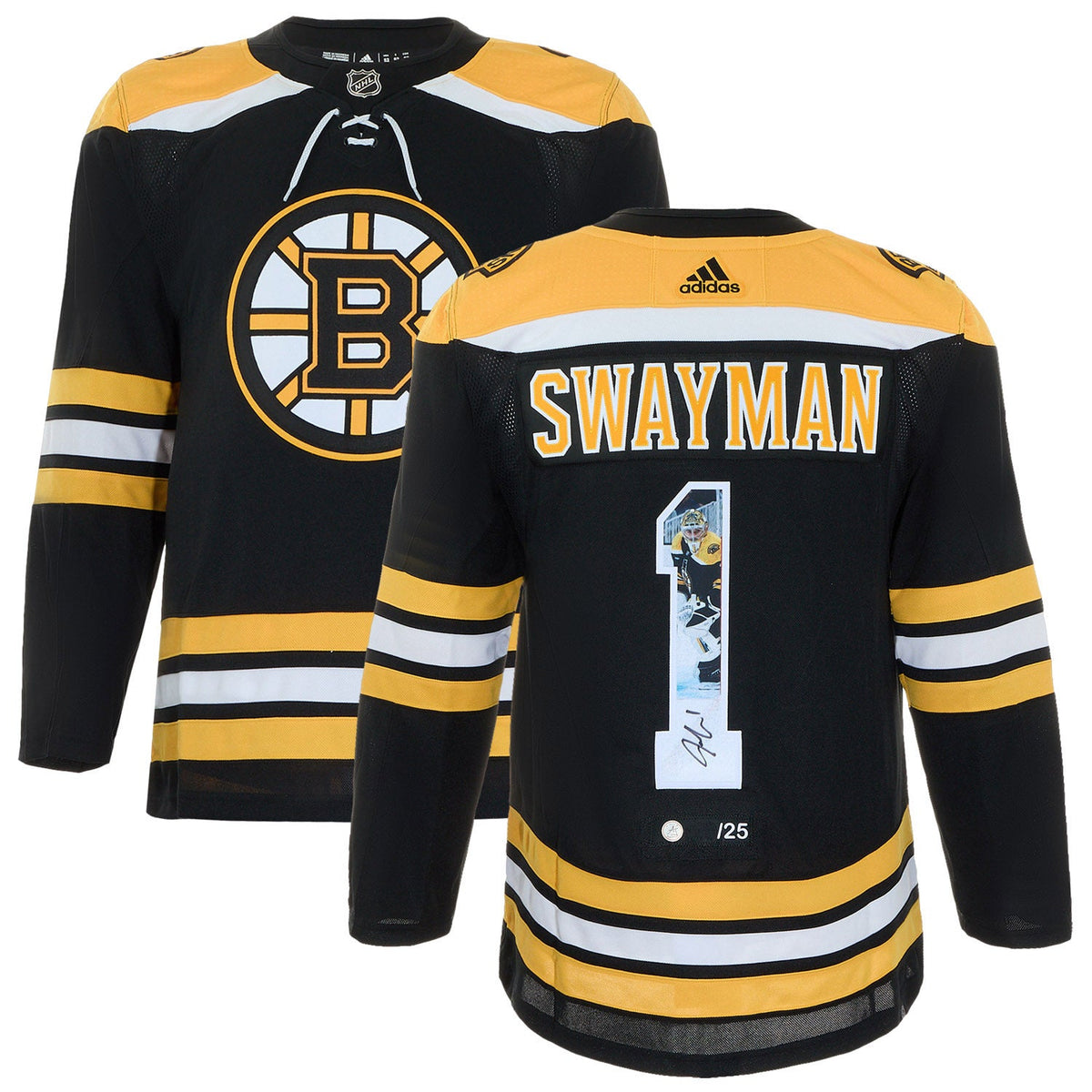 Jeremy Swayman Signed Boston Bruins Goalie Art Jersey #/25 product image 3, provided for visual reference and product detail