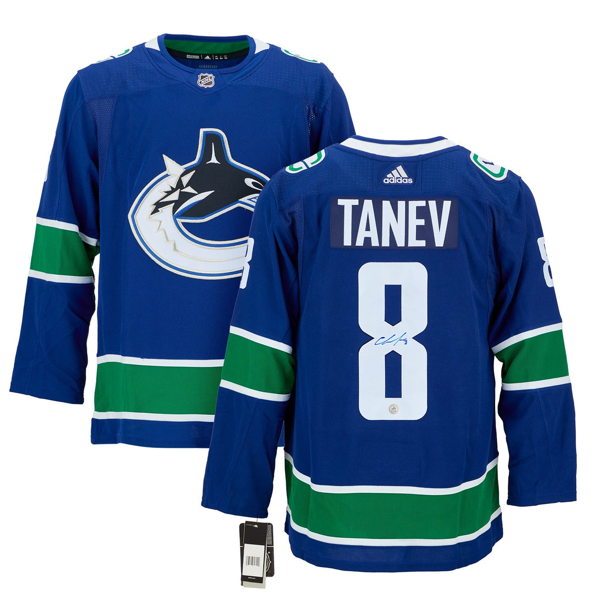 Chris Tanev Autographed Vancouver Canucks Blue adidas Jersey product image 3, provided for visual reference and product