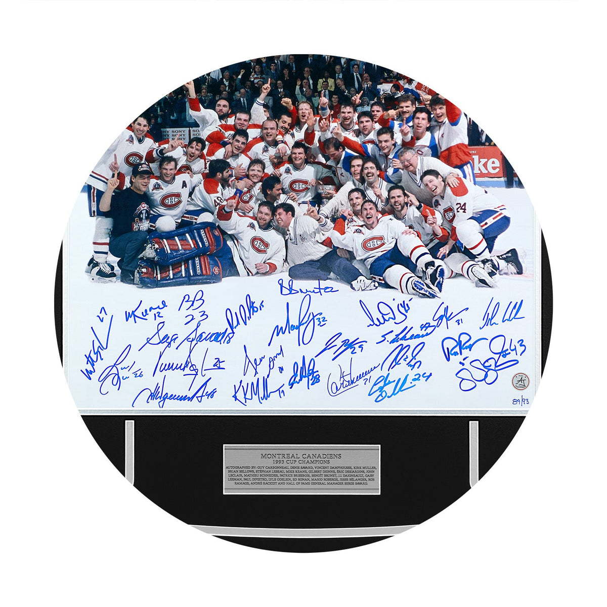 Montreal Canadiens 23 Player Team Signed 1993 Cup Champions 24x30 Frame #89/93 product image 2, provided for visual