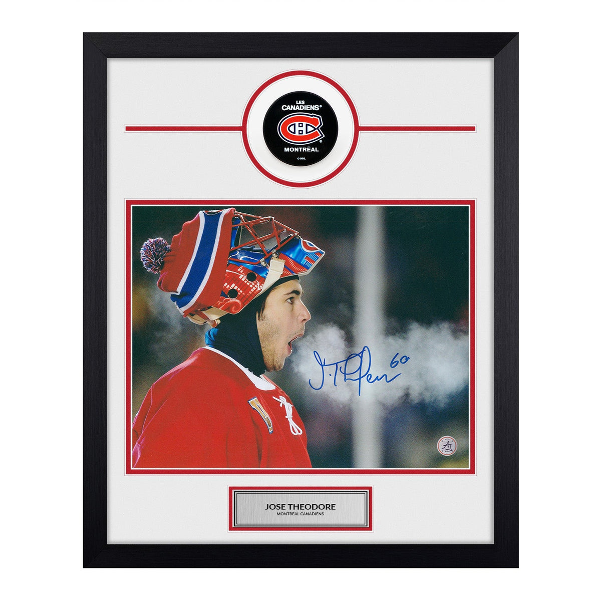 Jose Theodore Signed Montreal Canadiens Heritage Classic Puck Logo 19x23 Frame product image 1, provided for visual