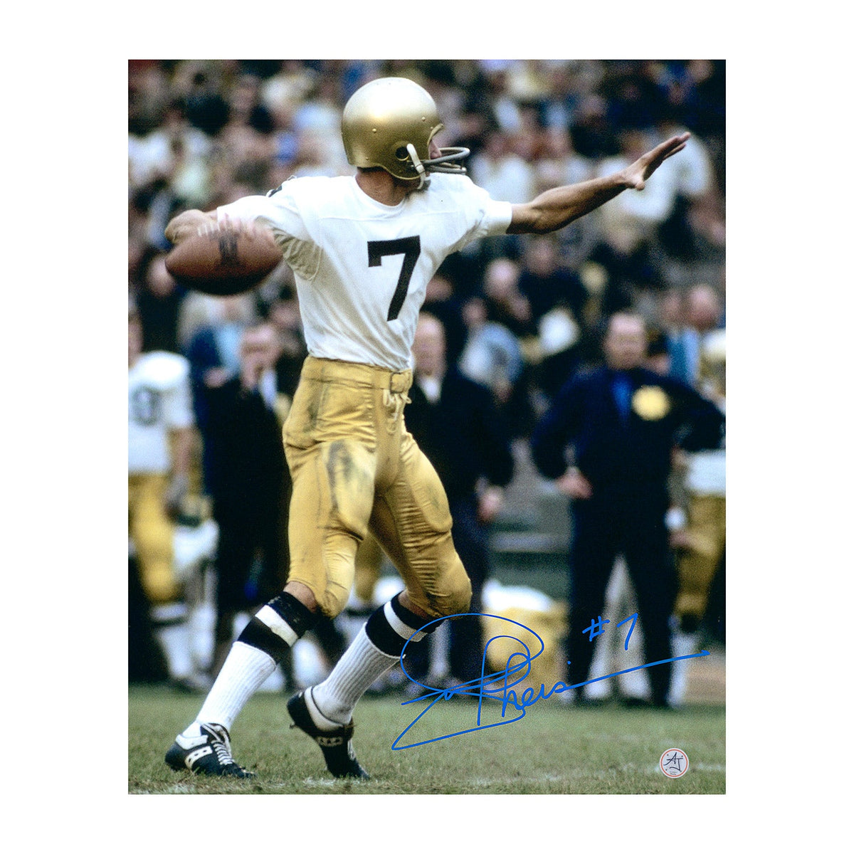 Joe Theismann Signed Notre Dame Fighting Irish Football 16x20 Photo product image 1, provided for visual reference and