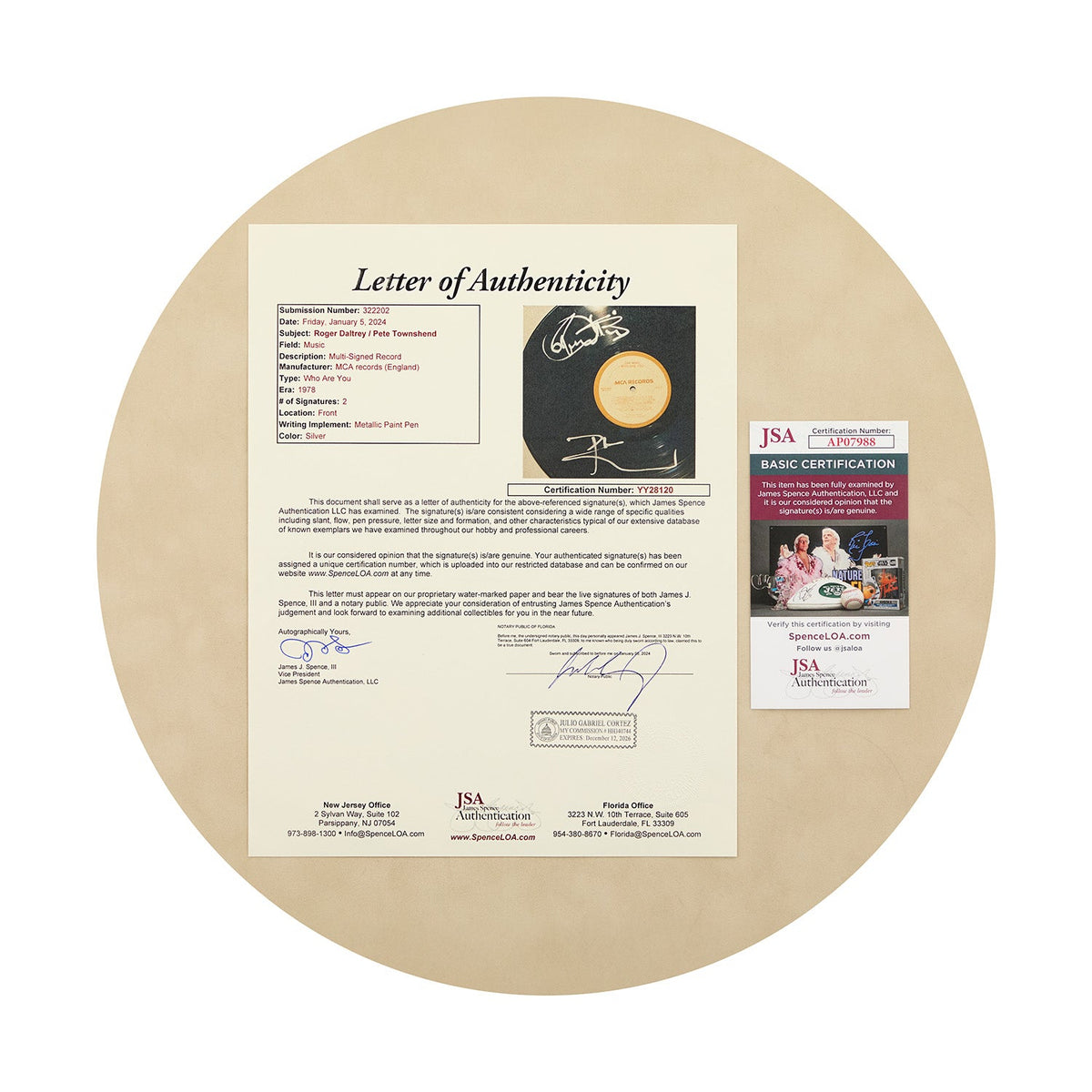 The Who Townshend Daltrey & Entwistle Signed Who Are You Vinyl Albums JSA COA product image 3, provided for visual reference