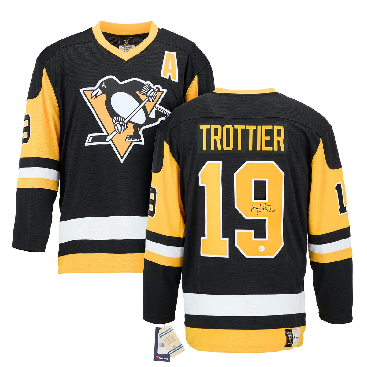 Bryan Trottier Autographed Pittsburgh Penguins Fanatics Throwback Jersey product image 3, provided for visual reference and