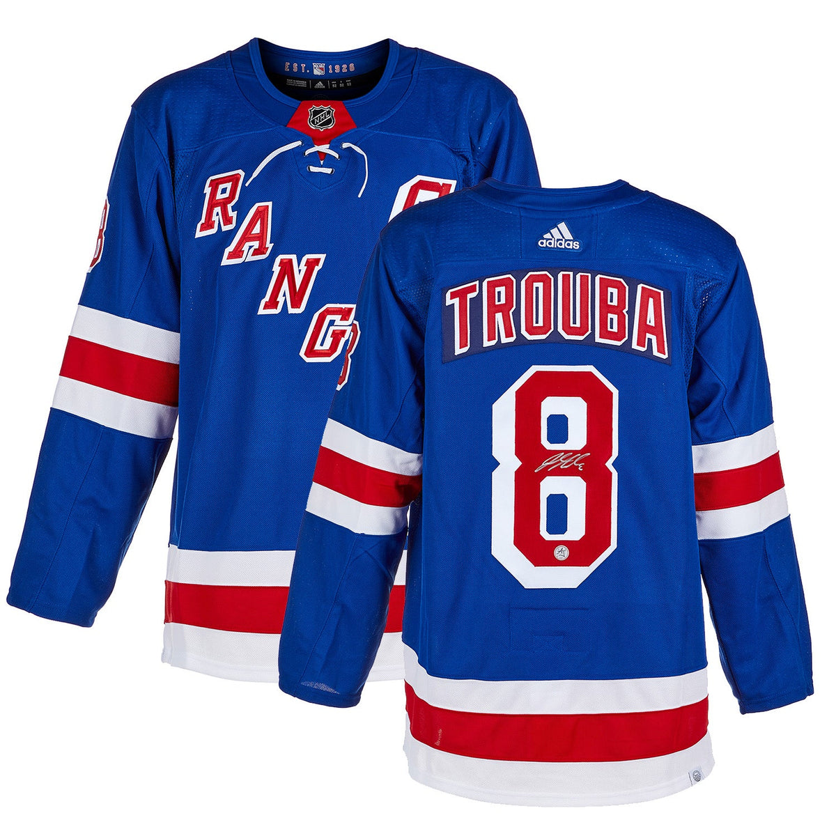 Jacob Trouba Autographed New York Rangers adidas Jersey product image 3, provided for visual reference and product detail