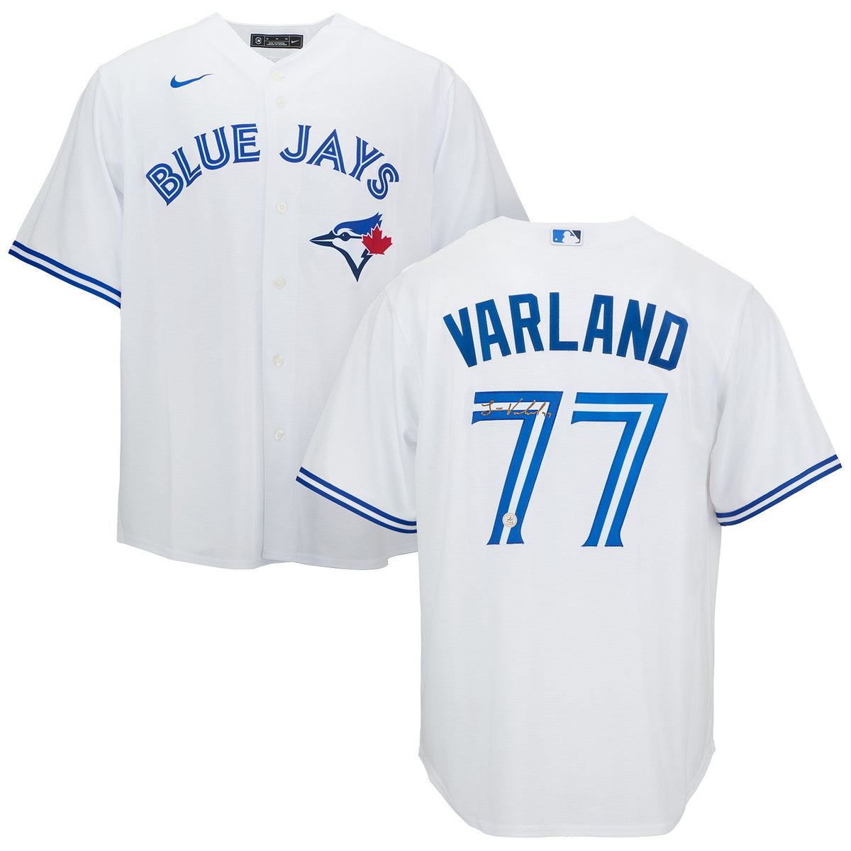 Louis Varland Autographed Toronto Blue Jays White Nike Baseball Jersey product image 3, provided for visual reference and