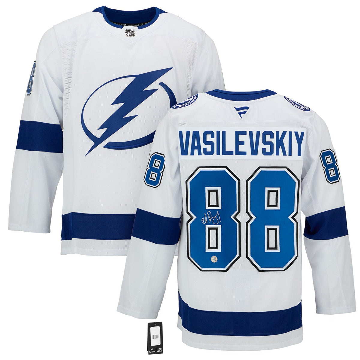 Andrei Vasilevskiy Signed Tampa Bay Lightning White Fanatics Premium Jersey product image 3, provided for visual reference