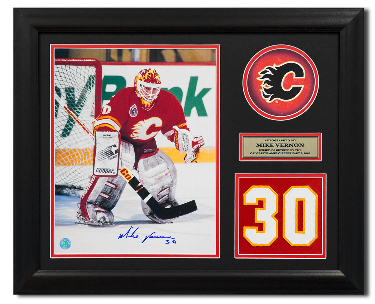 Mike Vernon Calgary Flames Signed 20x24 Retired Number Frame product image 1, provided for visual reference and product