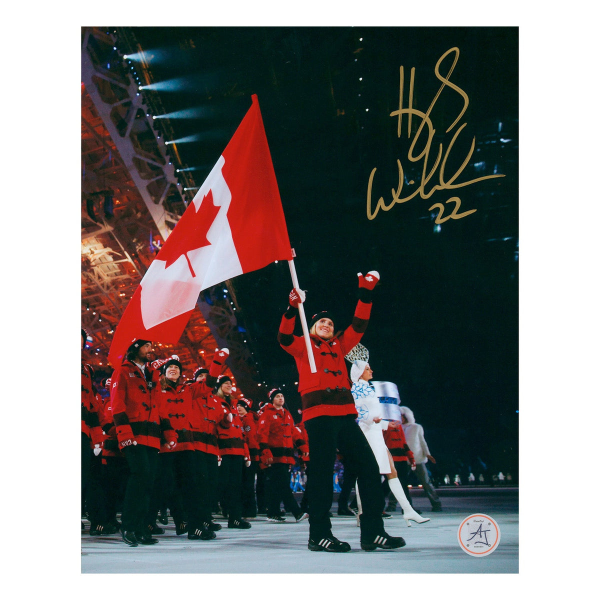 Hayley Wickenheiser Autographed Team Canada Flag Bearer 8x10 Photo product image 1, provided for visual reference and