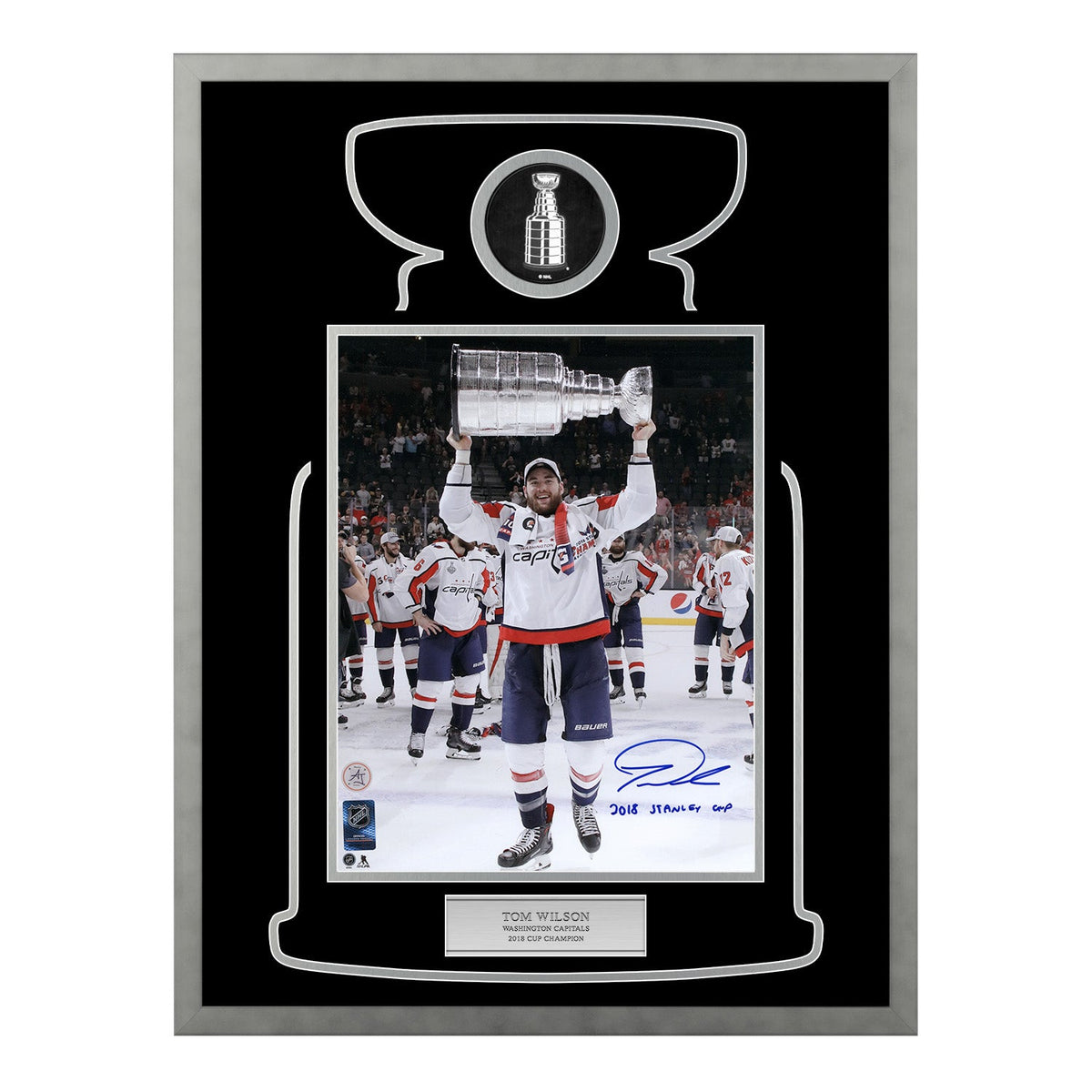 Tom Wilson Washington Capitals Signed & Inscribed Cup Champion 23x27 Frame product image 1, provided for visual reference