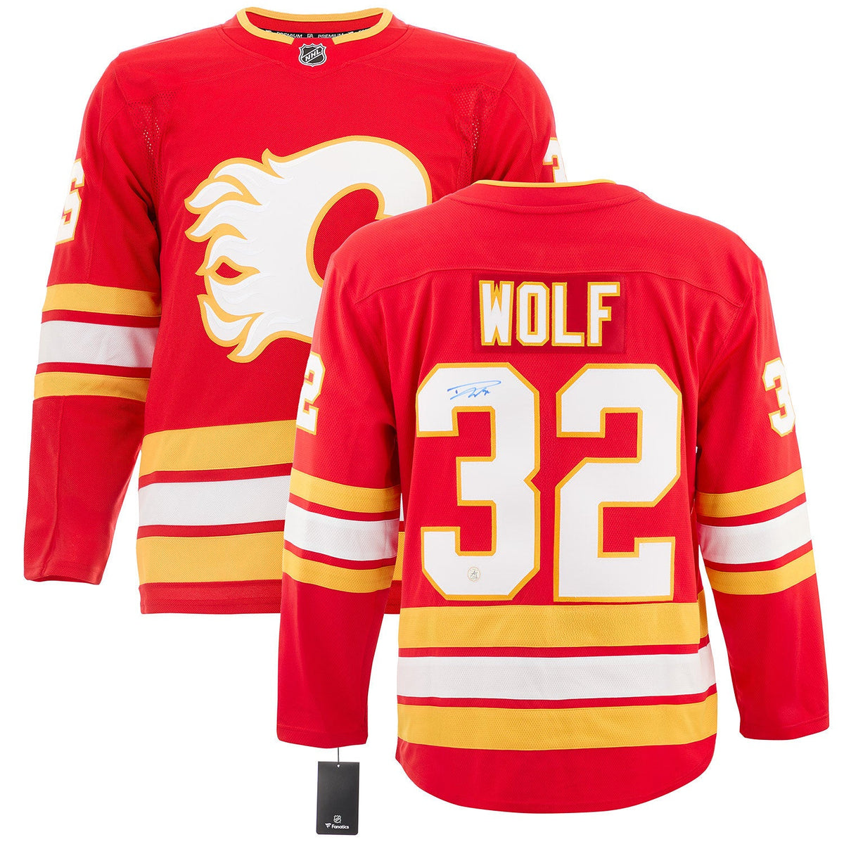 Dustin Wolf Autographed Calgary Flames Fanatics Breakaway Jersey product image 3, provided for visual reference and product