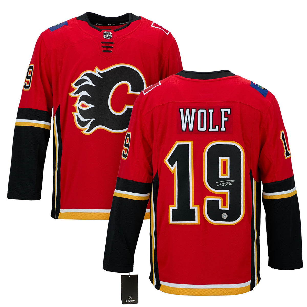 Dustin Wolf Autographed Calgary Flames Draft Day Fanatics Breakaway Jersey product image 3, provided for visual reference