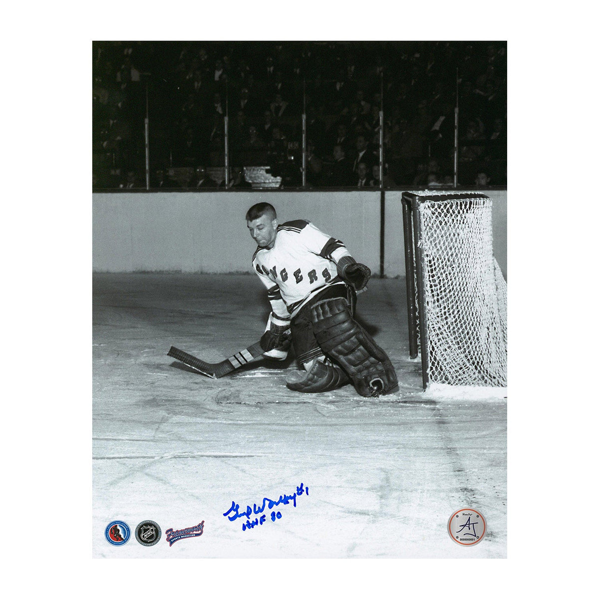 Gump Worsley Autographed New York Rangers Historic Goalie 8x10 Photo product image 1, provided for visual reference and