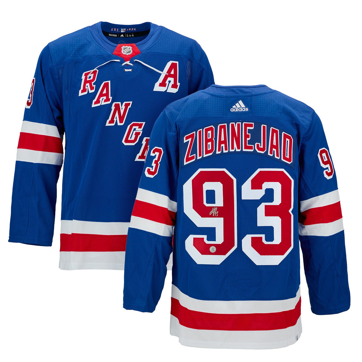 Mika Zibanejad Autographed New York Rangers adidas Jersey product image 3, provided for visual reference and product detail
