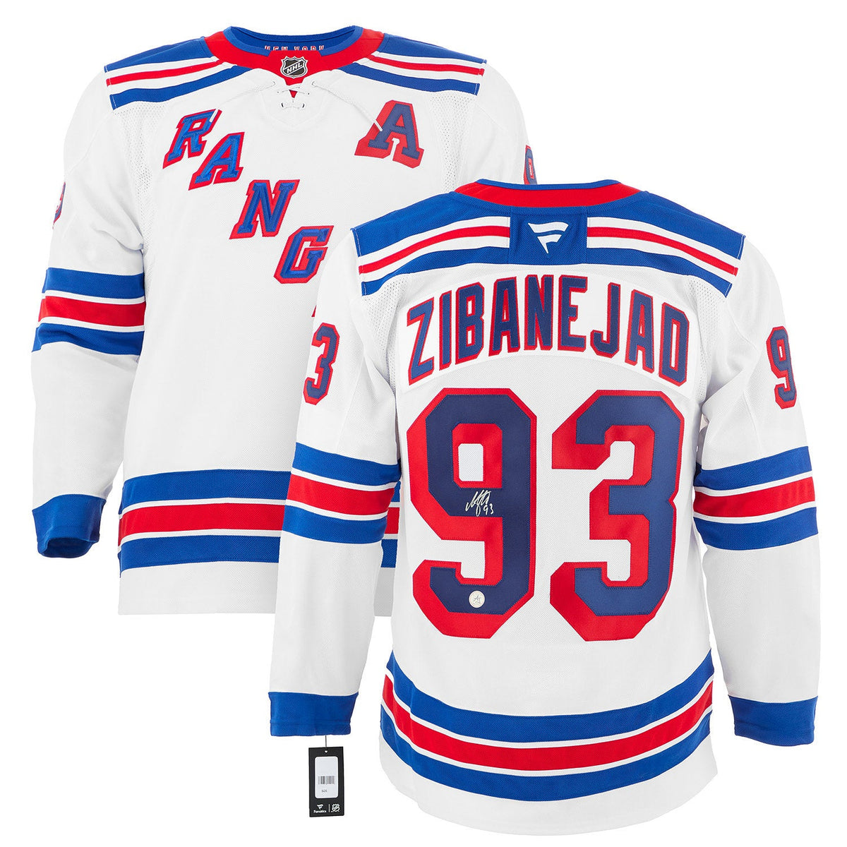 Mika Zibanejad Signed New York Rangers White Fanatics Premium Jersey product image 3, provided for visual reference and