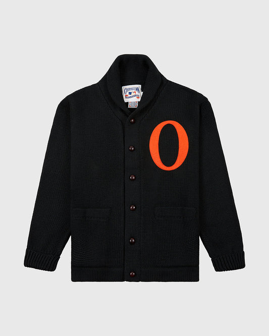 Baltimore Orioles 1901 Wool Shawl Collar Sweater product image 1, provided for visual reference and product detail review
