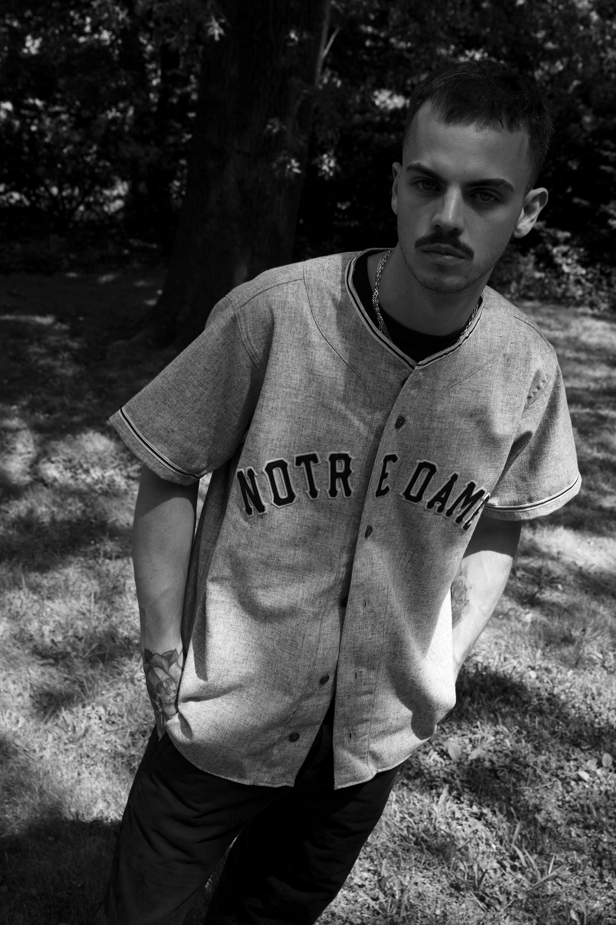 University of Notre Dame 1956 Authentic Wool Road Baseball Jersey product image 3, provided for visual reference and product
