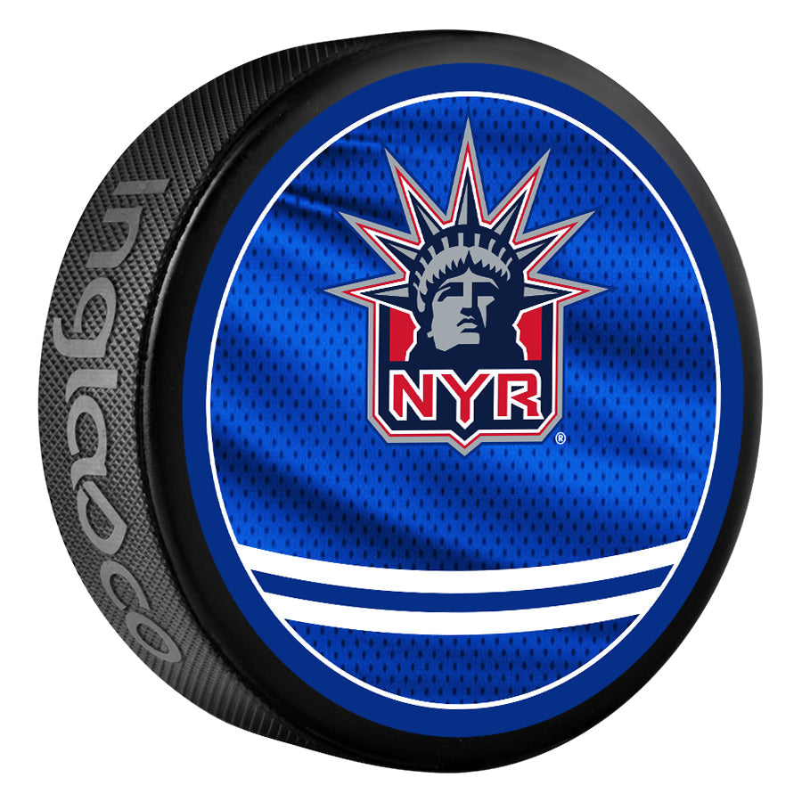 New York Rangers Reverse Retro 2.0 Dual Logo Souvenir Puck product image 1, provided for visual reference and product detail