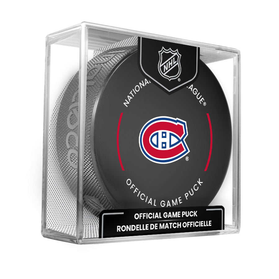 Montreal Canadiens 2023-24 NHL Official Game Puck with Display Case product image 1, provided for visual reference and