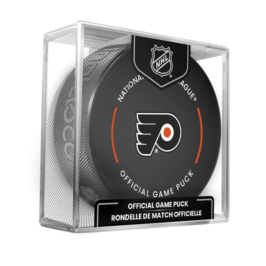 Philadelphia Flyers 2023-24 NHL Official Game Puck with Display Case product image 1, provided for visual reference and