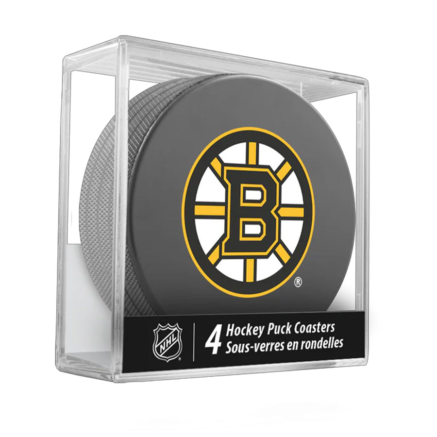 Boston Bruins Team Logo Hockey Puck Drink Coasters (4 Pack) product image 1, provided for visual reference and product