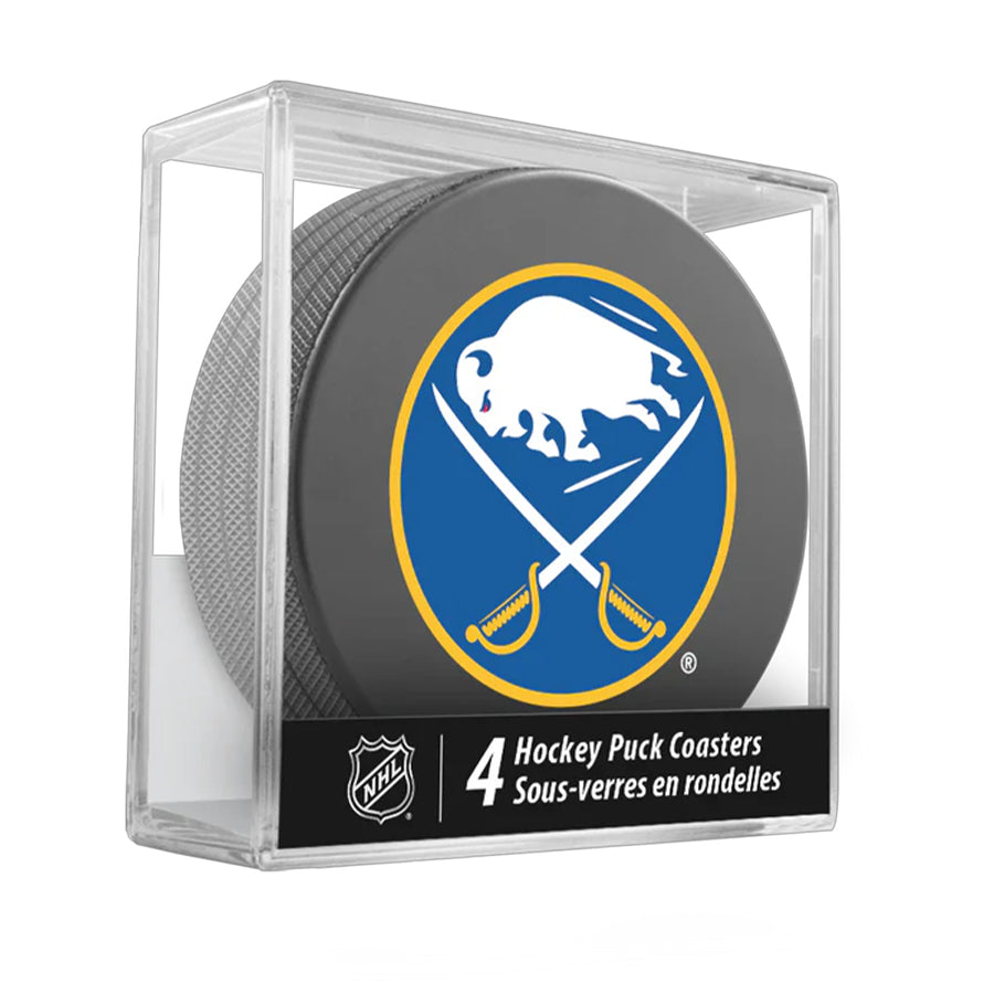 Buffalo Sabres Team Logo Hockey Puck Drink Coasters (4 Pack) product image 1, provided for visual reference and product
