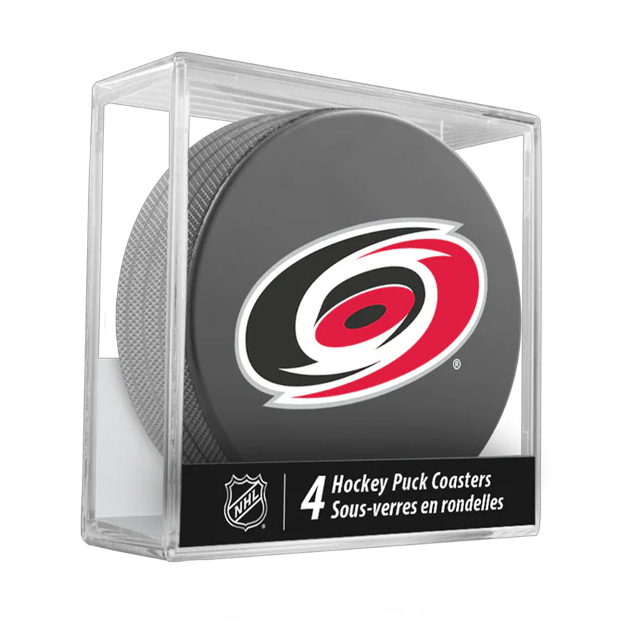 Carolina Hurricanes Team Logo Hockey Puck Drink Coasters (4 Pack) product image 1, provided for visual reference and product