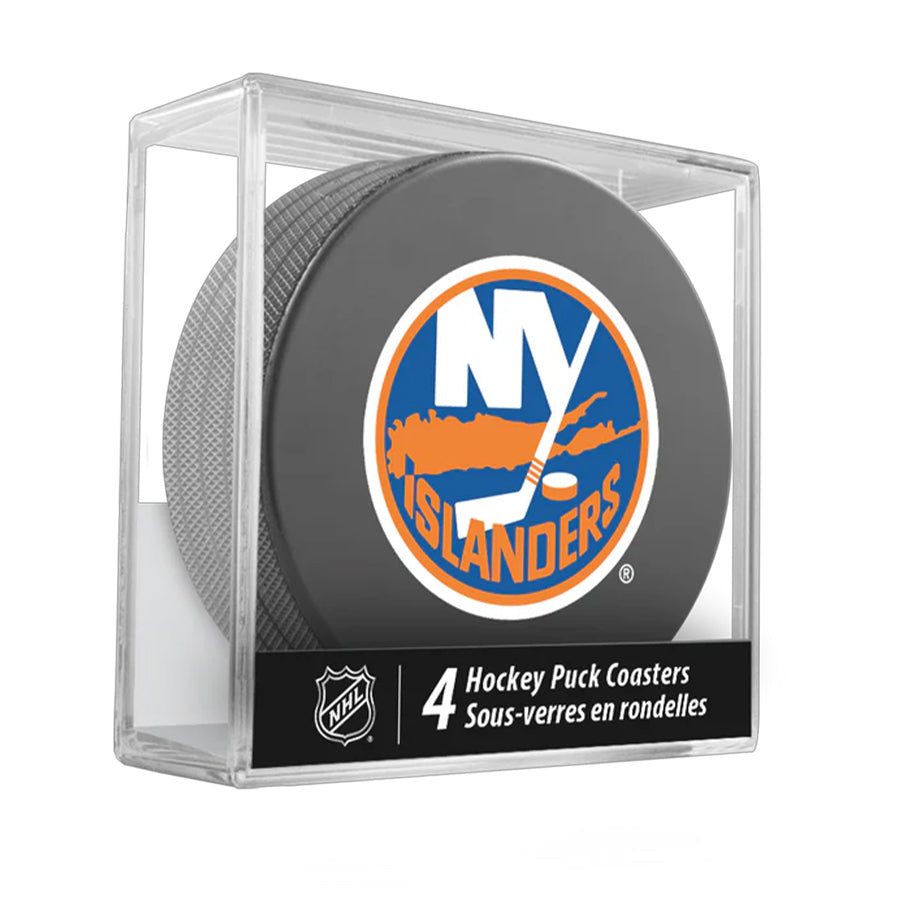 New York Islanders Team Logo Hockey Puck Drink Coasters (4 Pack) product image 1, provided for visual reference and product