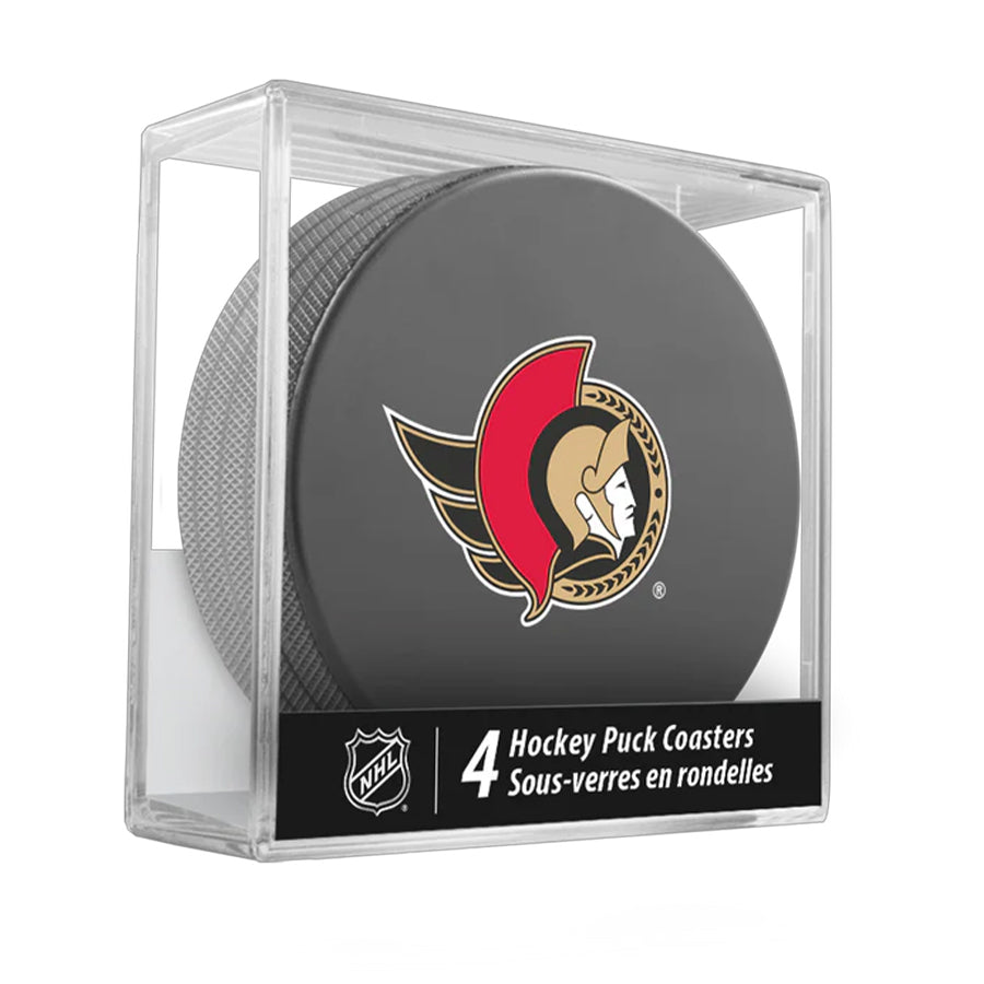 Ottawa Senators Team Logo Hockey Puck Drink Coasters (4 Pack) product image 1, provided for visual reference and product