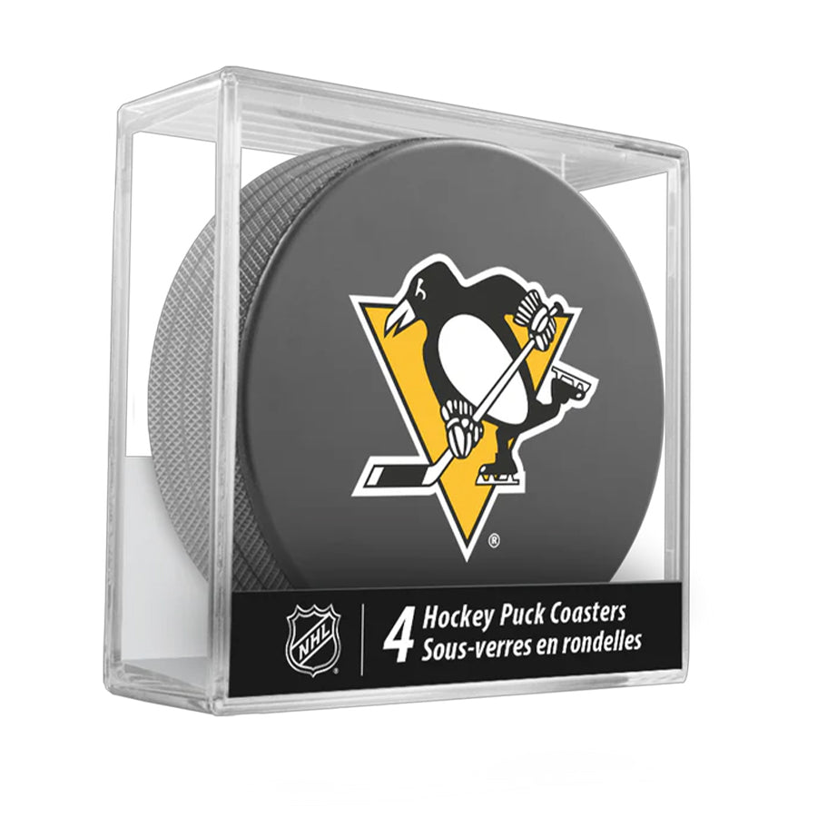 Pittsburgh Penguins Team Logo Hockey Puck Drink Coasters (4 Pack) product image 1, provided for visual reference and product