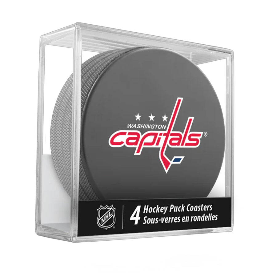 Washington Capitals Team Logo Hockey Puck Drink Coasters (4 Pack) product image 1, provided for visual reference and product