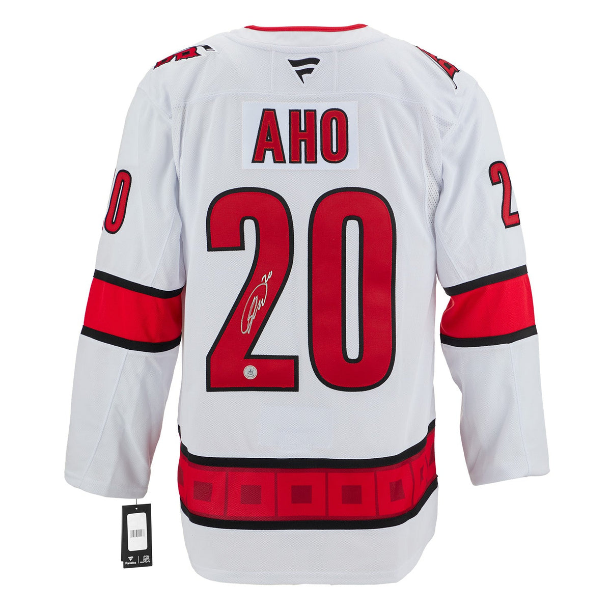 Sebastian Aho Signed Carolina Hurricanes White Fanatics Premium Jersey product image 1, provided for visual reference and