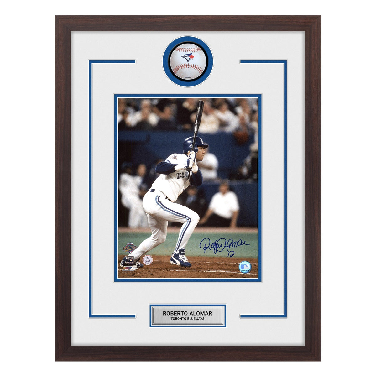 Roberto Alomar Signed Toronto Blue Jays World Series Baseball Logo 20x26 Frame product image 1, provided for visual