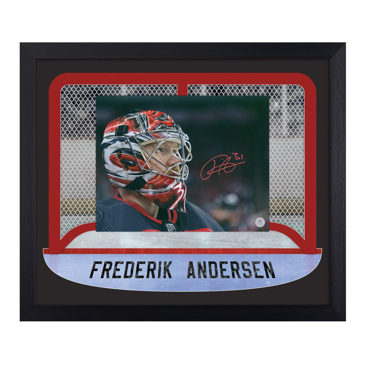 Frederik Andersen Signed Carolina Goalie Mask Between The Pipes 23x27 Frame product image 1, provided for visual reference