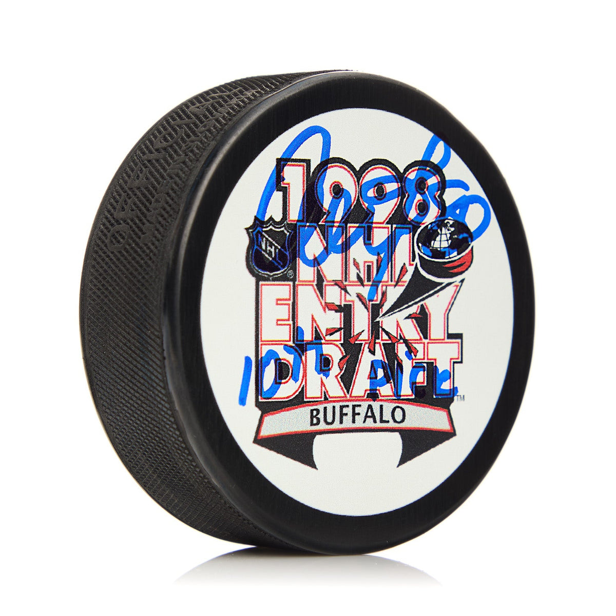 Nik Antropov Autographed 1998 NHL Entry Draft Puck with 10th Pick Note product image 1, provided for visual reference and