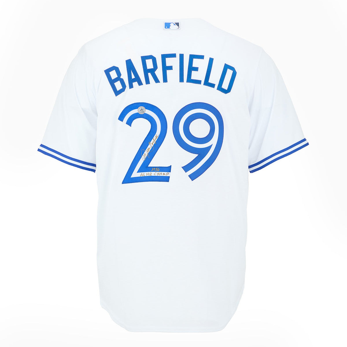 Jesse Barfield Signed Toronto Blue Jays White Nike Jersey with Note product image 1, provided for visual reference and