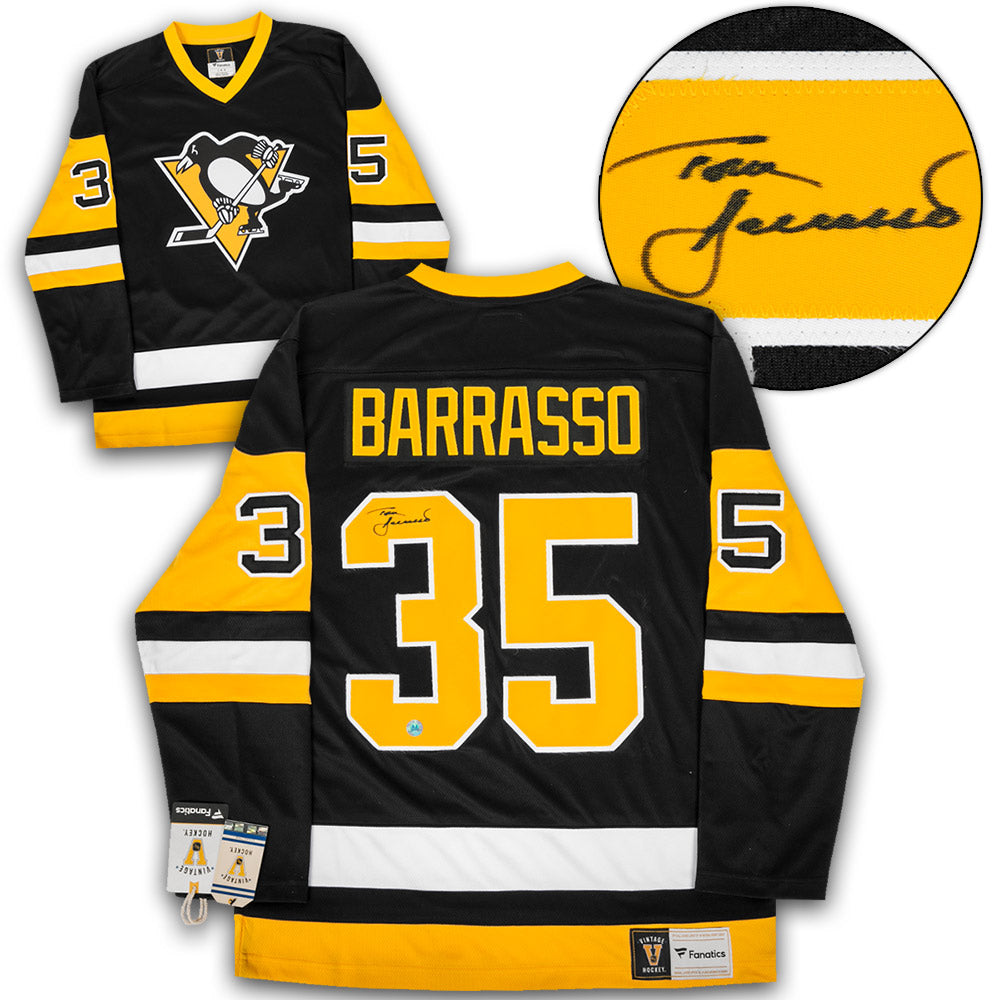 Tom Barrasso Signed Pittsburgh Penguins Throwback Breakaway Jersey product image 1, provided for visual reference and